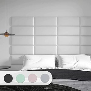 lot 2337 image: Art3d Peel and Stick Headboard for Twin in White, Pack of 4 Panels Sized 9.84 x 23.62, 3D Wall Panel, Upholstered Wall Panel