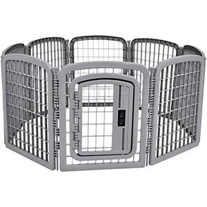 lot 2343 image: Amazon Basics 8-Panel Plastic Pet Pen Fence Enclosure With Gate - 59 x 58 x 28 Inches, Grey