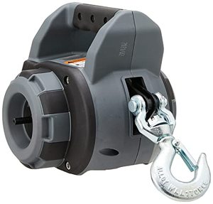 lot 2346 image: WARN 101575 Handheld Portable Drill Winch with 40 Foot Synthetic Rope 750 lb Pulling Capacity , Gray