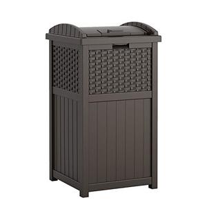 lot 2352 image: Suncast 33 Gallon Hideaway Can Resin Outdoor Trash with Lid Use in Backyard, Deck, or Patio, 33-Gallon, Brown