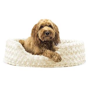 lot 2362 image: Furhaven Pet Bed for Dogs and Cats - Ultra Plush Curly Fur Oval Cuddler Dog Bed with Removable Washable Cover and Pillow Cushion, Cream, Large