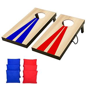 lot 2368 image: GoSports Portable Junior Size Cornhole Game Set with Wood Decals and 6 Bean Bags - Great for All Ages Indoors & Outdoors