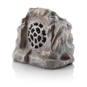 lot 2377 image: Alpine Corporation Waterproof Bluetooth Solar-Powered Outdoor Wireless Rock Speaker, Gray