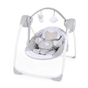 lot 2390 image: Ingenuity Comfort 2 Go Compact Portable 6-Speed Baby Swing with Music, Folds for Easy Travel - Cuddle Lamb, 0-9 Months