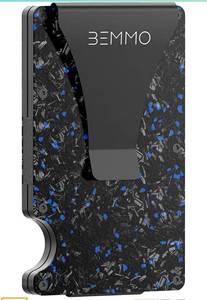 lot 75335 image: 117 Bemmo Front Pocket Carbon Fiber Slim Wallet, Minimalist RFID Blocking Metal Card Holder with Money Clip, Holds up to 12 Cards, Great Gift Item for Men and Women (Forged Carbon Blue)