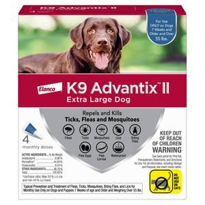lot 75609 image: K9 Advantix II Flea and Tick Treatment for Extra Large Dogs 4-Pack