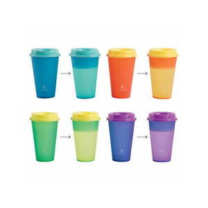 lot 75713 image: 12-Pack Manna Hot Color Changing Reusable To-Go Cups with Lids Set 16oz Each