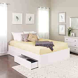lot 26867 image: Select 4-Post Platform Bed with 2 Drawers, White   (Stock photo is different from actual product)