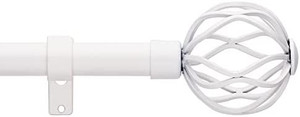 lot 26896 image: Coquilles 34-Inch Diameter Decorative Single Window Curtain Rod with Round Twisted Cage Finials, 48-84 Inches, White
