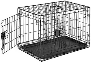 lot 26914 image: Amazon Basics Foldable Metal Wire Dog Crate with Tray, Single or Double Door Styles