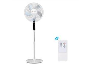 lot 27207 image: PELONIS 16 Oscillating Pedestal Stand Up Fan  Adjustable Height  Ultra Quiet DC Motor  Remote Control  12 Speed  12-Hour Timer  High Energy Efficiency  for Bedroom Home Office Use  White (B07SFJF3P4)  (Untested--SOLD AS IS)