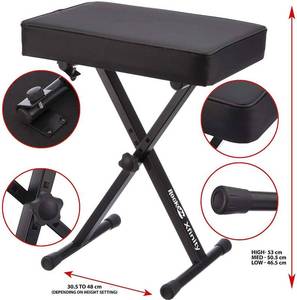 lot 27215 image: RockJam KB100 Adjustable Padded Keyboard Bench, X-Style, Black