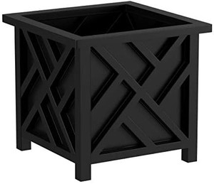 lot 27227 image: Pure Garden 50-LG5010 Black Square Planter Box Lattice Container for Flowers