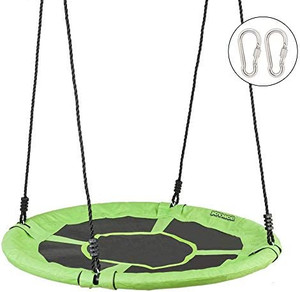 lot 27240 image: JOYMOR 40 Inch Diameter Saucer Tree Swing, Round Oxford Detachable Swing with Extra 2 Carabiners Adjustable Tree Rope, Great for Tree, Swing Set, Backyard, Playground, Playroom, Green