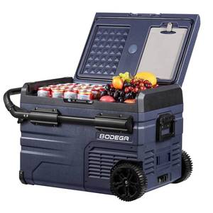 lot 27256 image: BODEGAcooler Portable Car Fridge TWW35 37 Qt35L Dual Zone, Cooling & Freezing Zone, Retractable Handle, Removable Door, Easy to Move  (23.62 x 15.75 x 17.32)  (Retails $579)