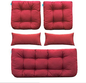 lot 28321 image: QILLOWAY Outdoor Patio Wicker Seat Cushions Group LoveseatTwo U-ShapeTwo Lumbar Pillows for Patio Furniture, Wicker Loveseat, Bench, Porch, All Weather, Red  (Set of 5)