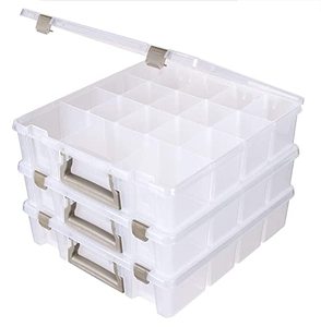 lot 28353 image: ArtBin 6823ZZ Super Satchel 6 Compartment 3-Pack, Portable Art & Craft Organizer with Handle, 3 Plastic Storage Cases, Clear with Gold Accents