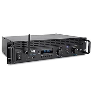 lot 28356 image: 2-Channel Bluetooth Power Amplifier - 2000W Bridgeable Rack Mount Pro Audio Sound Wireless Home Stereo Receiver wTRS XLR Input, LCD, Bridge Mode, Cooling Fan - Entertainment Speaker System - Pyle (B09KNQTF3L), Untested