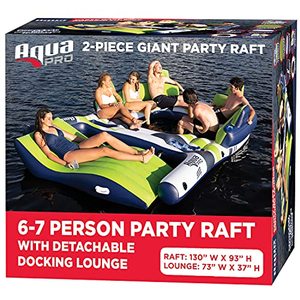lot 28383 image: Aqua Inflatable Lake Float for Adults  Floating Island - Dock - Lake Raft with Docking Lounger, NavyLimeWhite