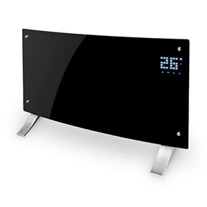 lot 28783 image: KLARSTEIN Bornholm Curved, Convection Panel Space Heater, 1500 Watt, Warms up to 400 sq ft, Freestanding or Easy Wall Mount, LED Display, ECO Mode, Overheating Protection, Adjustable Programs, Child Lock, Black