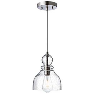 lot 29225 image: LANROS Farmhouse Kitchen Pendant Lighting with Handblown Clear Seeded Glass Shade, Adjustable Cord Mini Ceiling Light Fixture for Kitchen Island Sink, Brushed Nickle Finish, 7inch, 1 Pack