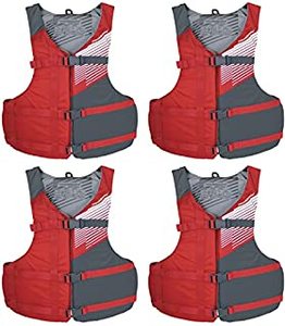 lot 29308 image: Stohlquist Fit Adult PFD Life Vest , Red 4-Pack (B07CD9VT6P)