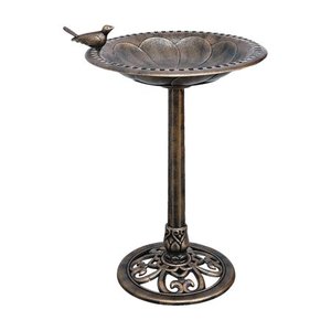 lot 53455 image: Bronze Plastic Resin Bird Bath with Decorative Base
