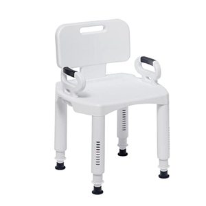 lot 53499 image: Drive Medical RTL12505 Handicap Bathroom Bench with Back and Arms, White