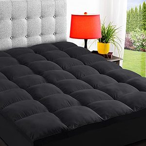 lot 53517 image: ELEMUSE Queen Black Cooling Mattress Topper for Back Pain, Extra Thick Mattress pad Cover, Plush Soft Pillowtop with Elastic Deep Pocket, Overfilled Down Alternative Filling