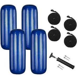 lot 53523 image: VINGLI 4-Pack Ribbed Boat Fender 10 x 28 inch with Ropes & Inflator, for Large Boat, Small Sailboat