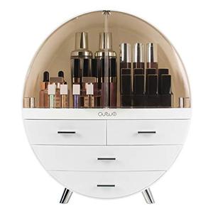 lot 53526 image: OBMMIRAO Elegant Dustproof Makeup Storage Organizer Box, Waterproof Large Cosmetics Organizer Storage with Drawers Skincare Cosmetic Display Cases for Countertop Bathroom Dresser Bedroom
