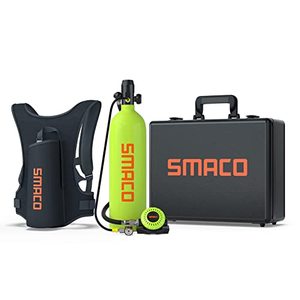 lot 53535 image: Mini Scuba Tank 1.9L Capacity Diving Oxygen Tank Support 25-30 Minutes Underwater Breath Small Scuba Tank Kit with Portable Box Scuba Cylinder for Underwater EntertainmentDiving Operation  (A-Green)