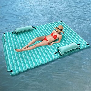 lot 53537 image: Lake Floats for Adults with Pool Hammock, Jhunswen Giant Inflatable Floating Mat for Lake Pool Boating Beach, Floating Island for Water Relaxing Party, for Family Couple Friends  (114 x 72)