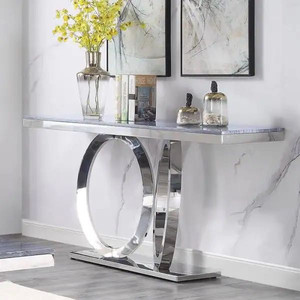 lot 23356 image: PARTIAL Zasir 63 in. Gray Printed Faux Marble and Mirrored Silver Rectangle Marble Top with Steel Frame Console Table (Contains everything but the marble top) -Retail $1,169.00