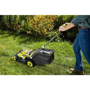 lot 23378 image: RYOBI ONE 18V 13 in. Cordless Battery Walk Behind Push Lawn Mower (Tool Only) Retail $199.00