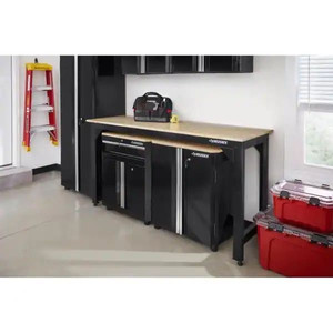 lot 23380 image: Husky 6 ft. Solid Wood Top Workbench in Black Retail $314.99