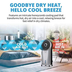 lot 23390 image: NewAir - 470 CFM Evaporative Air Cooler and Cooling Fan with CycloneCirculation - Silver. Retail $ 149.99