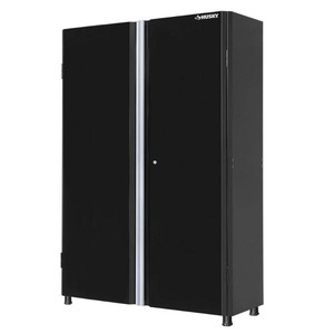 lot 23397 image: Husky Ready-to-Assemble 24-Gauge Steel Freestanding Garage Cabinet in Black (48 in. W x 72 in. H x 18 in. D) -Retail $349.99