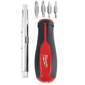 lot 23411 image: Milwaukee - 48-22-2761 - 11-in-1 Multi-Tip Screwdriver with Square Drive Bits. Retail $ 11.97