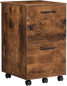 lot 26929 image: HOOBRO File Cabinet, Mobile Pedestal, 2-Drawer Office Cabinet, Filling Cabinet with 4 Wheels, for A4, Letter Size, Hanging File Folders, Rustic Brown FG03WJ01