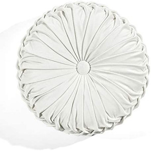 lot 26937 image: Lush Decor Round Pleated Soft Velvet Decorative Pillow, 1 Count (Pack of 1), White  (Stock photo is different from actual product)