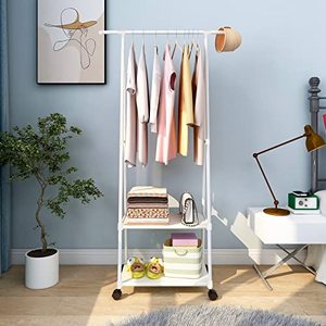 lot 26938 image: Clothes Rack Small Metal Garment Rack with Shelves for bedroom Rolling clothing rack for Hanging Clothes on Wheels for Hanging Clothes, White