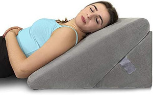 lot 26944 image: Bed Wedge Pillow - Memory Foam Top Adjustable 9 & 12 inch Folding Incline Cushion, for Legs and Back Support Pillow, Acid Reflux, Heartburn, Allergies, Snoring, Reading- Soft Washable Cover, Grey