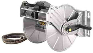 lot 26957 image: Giraffe Tools Stainless Steel Garden Hose Reel Heavy Duty, WallFloor Mounted Metal Water Hose Reel Retractable with Crank, 150-Feet 58 Hose Capacity