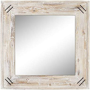 lot 26958 image: EMAISON 30 inches Wall Mounted Decorative Mirror, Rustic Wood Framed Square Hanging Mirror for Farmhouse Bathroom, Entryway, Bedroom Dcor
