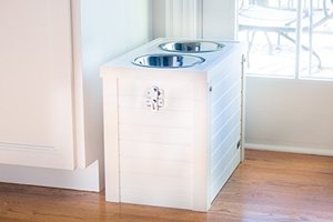 lot 27298 image: New Age Pet ecoFLEX Piedmont Pet Diner with Storage - Antique White, Large (EHHF304XL)