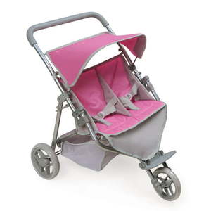 lot 27313 image: Badger Basket Trek 3-Wheel Folding Twin Doll Jogging Stroller