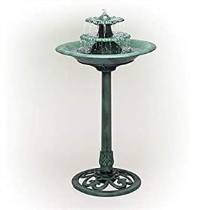 lot 27340 image: Alpine Corporation 3-Tier Vintage Pedestal Fountain Bird Bath, Green