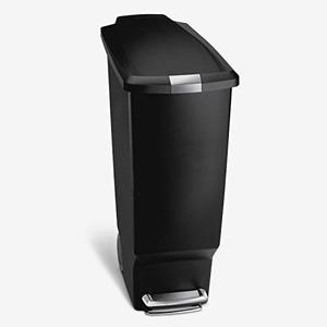 lot 28417 image: Simplehuman 40 Liter  10.6 Gallon Slim Kitchen Step Trash Can With Secure Slide Lock, Black Plastic