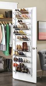 lot 28420 image: Whitmor Over the Door Shoe Rack, Fold-up Non-slip Bars, 36 Pair, White